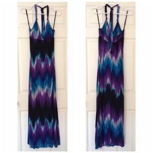 A’gaci Purple/Blue/Black Tie Dye Halter Maxi Dress